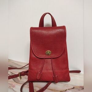 Vintage Coach 9960 Daypack Leather Turnlock Drawstring Mini Backpack Red